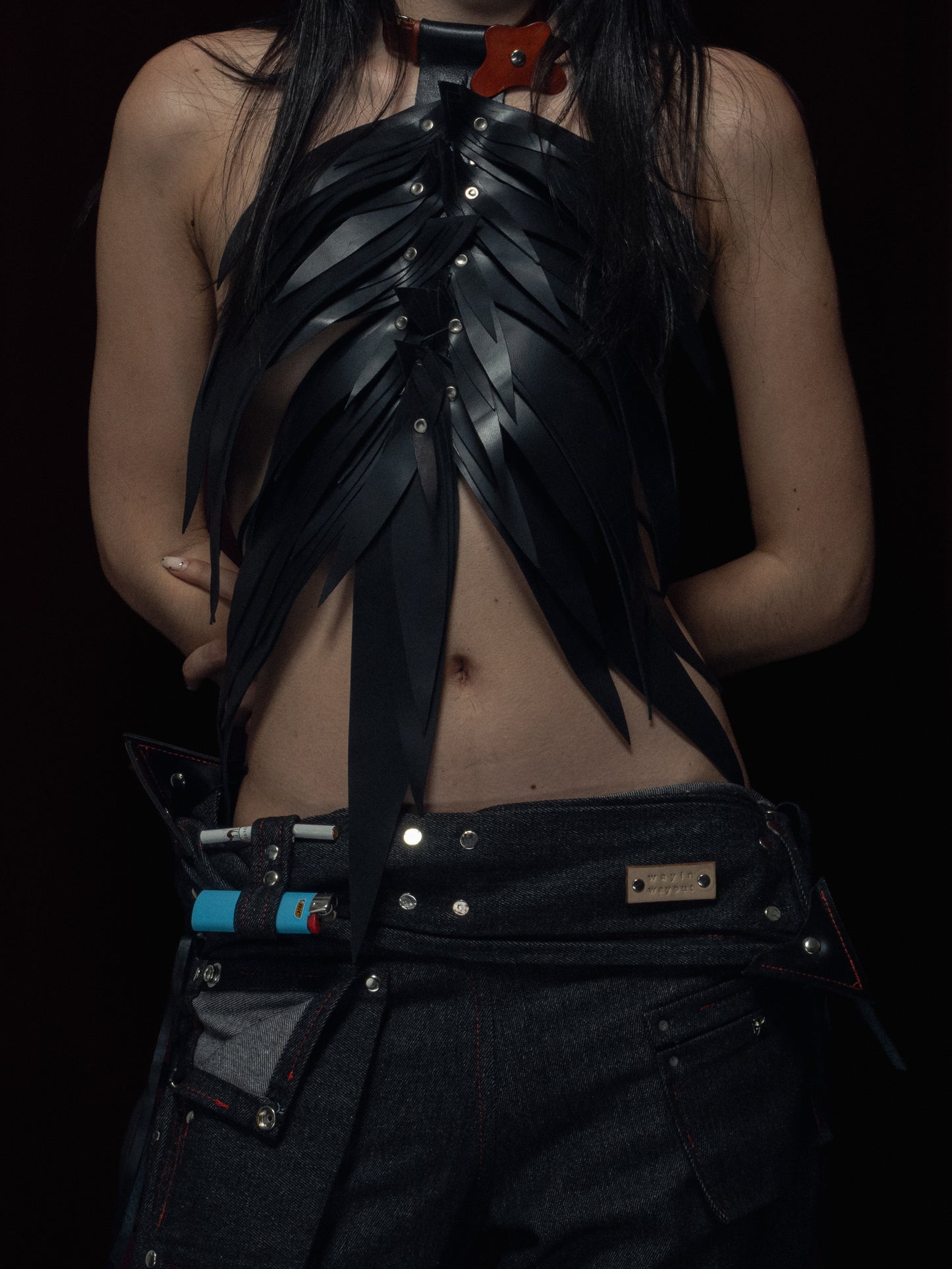 FEATHERED LEATHER HALTER