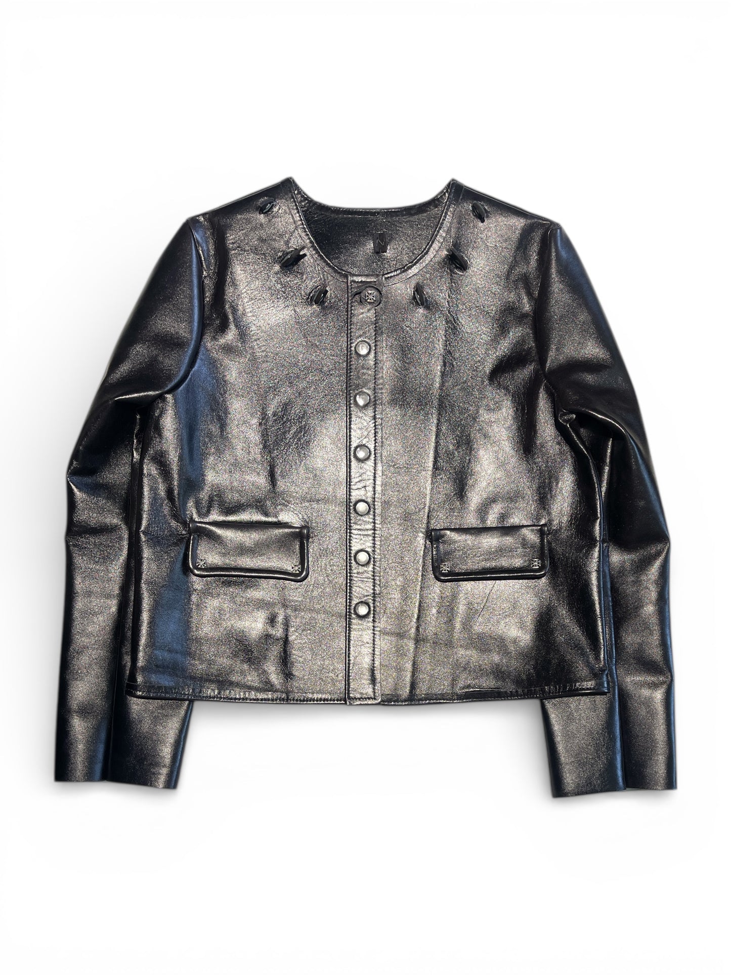 SPIKED LEATHER CARDIGAN